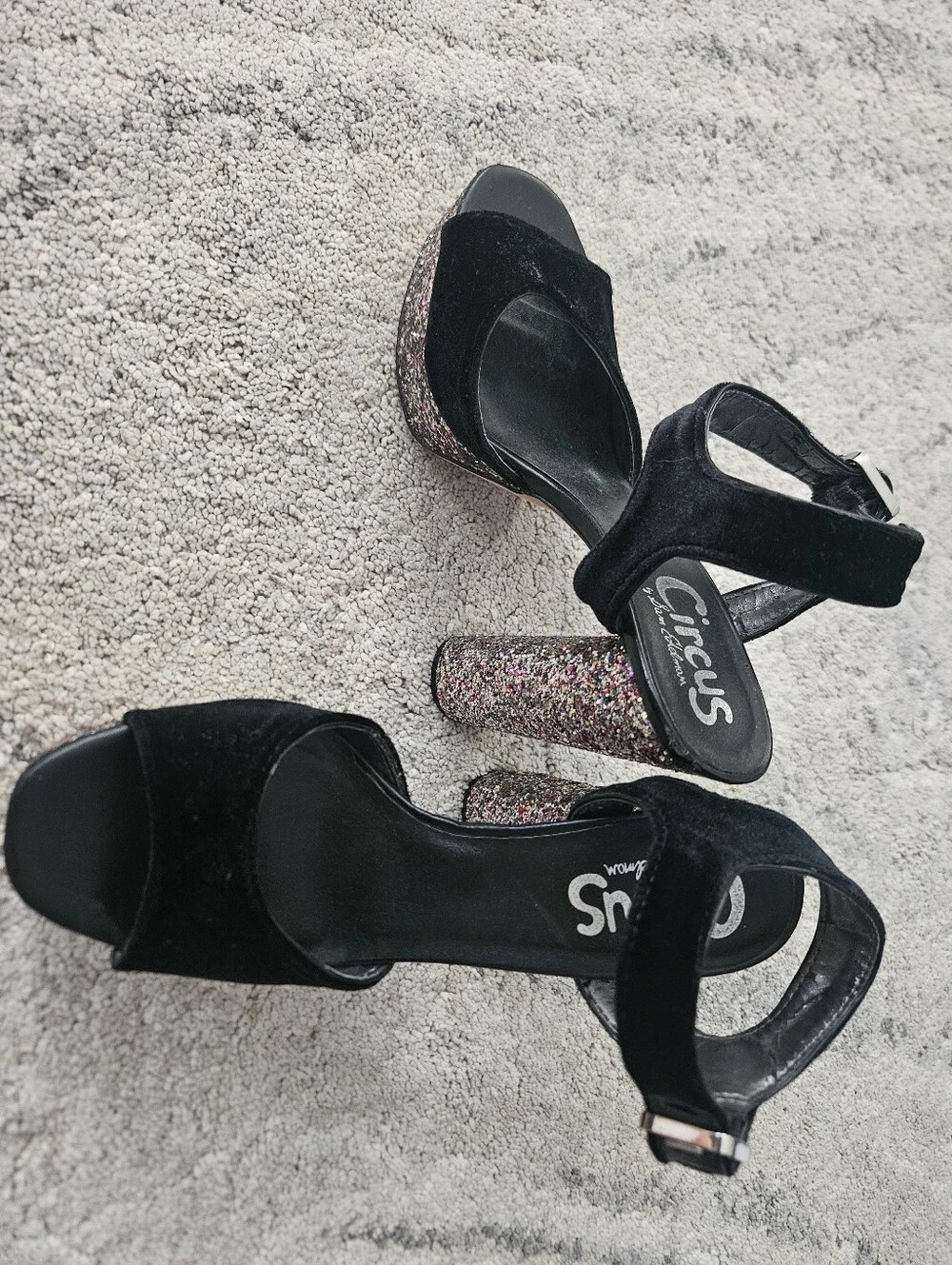 Circus by Sam Edelman Black Velvet Glitter Platform Sandals